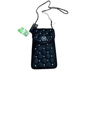 Badgley Mischka Black Quilted Phone Pouch with Chain Strap and Studs